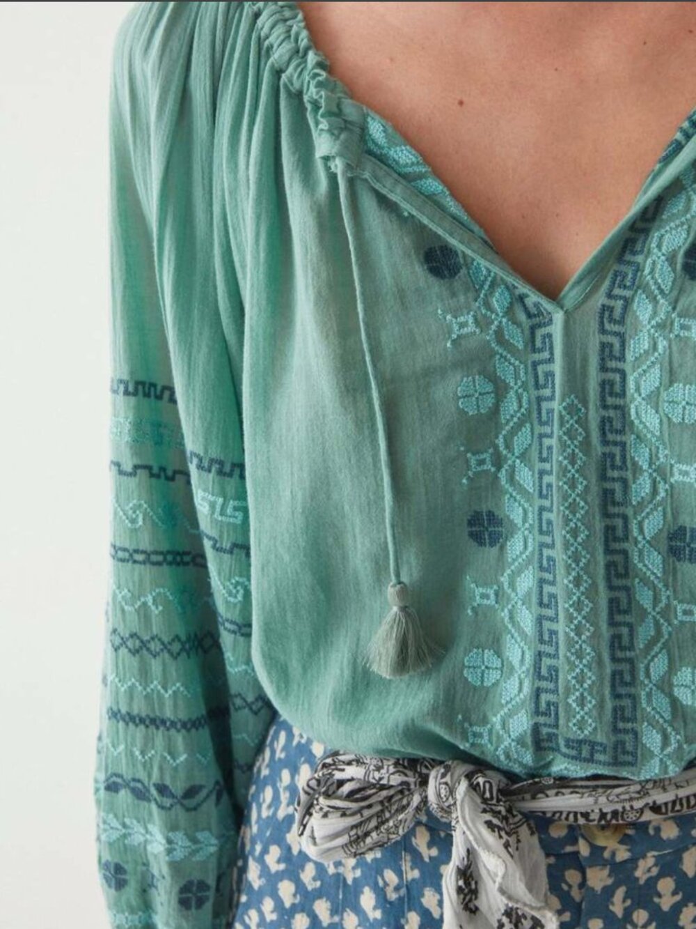 Maison Hotel Sybille Embroidered Blouse in Teal 100% Cotton - Picture 3 of 7